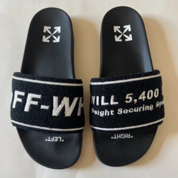 Off-White Embroidered Towel Slides in Black sz 9 US main image 7